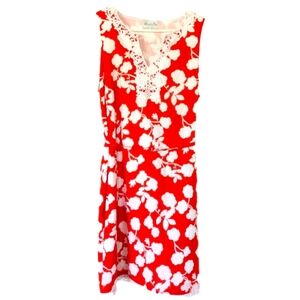 Mudpie Dress Cotton dress size L Orange White Floral Preppy Lightweight